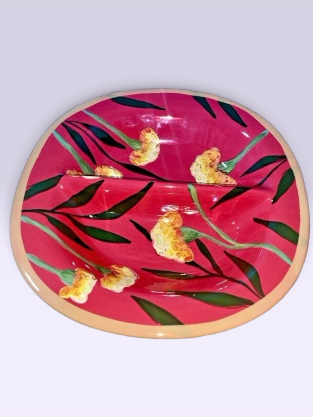 Droll Designs Hand-Painted Floral Divided Platter 10.5” Floral Flowers Design